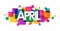 APRIL colorful overlapping squares banner