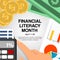 April is financial literacy month background design with a busy accounting table