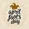 April fool`s day calligraphic handwriting lettering with jester cap engraving