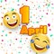 April fool`s day card - crazy facial expression on yellow background - April fool`s design template