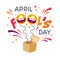 April fool`s day. Happy face emojis. 1 April fools day. Celebration vector illustration for your design. Text April fools day