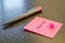 April Fool\\\'s Day motif on pink sticky notes