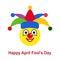 April fool`s day. Smiley ball as clown in the circus.