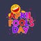 April Fools Day design with text and laughing smiley