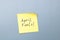 April fools day reminder on yellow sticky note. be aware and do not let be fooled