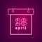 April neon calendar Vector. Easter Calendar Neon Sign. Seasonal Holiday banner, poster, icon, info graphics