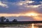 April sunset, early spring on the Biebrza marshes, landscape