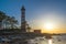 April sunset at the old Shepelevsky lighthouse. Leningrad region