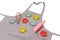 Apron with rolling pin, whisk, colorful muffin cups