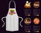 Aprons with pizzeria logos. Clothes for working and cooking in kitchen of pizza restaurant