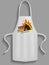 Aprons with pizzeria logos. Clothes for working and cooking in kitchen of pizza restaurant