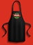 Aprons with pizzeria logos. Clothes for working and cooking in kitchen of pizza restaurant