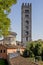 The apse and bell tower of the Basilica of San Frediano in Lucca, Tuscany, Italy