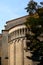 Apse of the Cathedral of Lodi. Exterior of the large church made of terracotta bricks in the Romanesque style