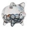 Aptos (APT) Clear Glass piggy bank with decreasing piles of crypto coins.