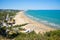 Apulia coast: panoramic view of the beach of Vieste. Gargano National Park,   Italy.