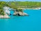 Apulia, Italy: View of the Arco di San Felice, caves and beach, south of Vieste