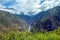 Apurimac river : Green steep slopes of valley with water in the middle, the Choquequirao trek, Peru