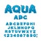Aqua ABC. Drops of water alphabet. Wet Letters. Water font.