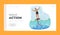 Aqua Action Landing Page Template. Man Character Soaring On Flyboard With Water Propulsion, Performing Aerial Tricks