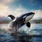 Aqua ballet Big orca whale leaps, a marine marvel unfolds