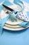 Aqua blue Merry Christmas dining table place setting - vertical