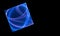 Aqua blue rotated cube or square levitates and balances in dark black space.