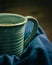 Aqua Colored Pottery Mug with Coffee