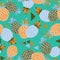 Aqua green pineapples and triangles seamless pattern background design.