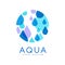 Aqua logo design, brand identity template with blue water drops, ecology element for poster, banner, card, presentation
