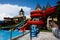 Aqua Paradise Nessebar, Bulgaria - June 19, 2023: Water slides in the children\\\'s aqua park