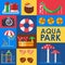 Aqua park set of stickers, vector illustration. Colorful collage with icons in flat style, water park attractions. Fun