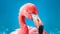 Aqua Serenity: Pink Flamingo Animal Portrait