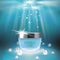 Aqua skin care creme cosmetic ad promoting poster template. Underwater deep sea blue sunlight ray pearls silver vector