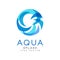 Aqua splash logo design, brand identity template with blue water sign, ecology element for poster, banner, card