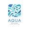 Aqua splash logo design, corporate identity template with blue water, ecology element for poster, banner, card