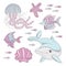 AQUA WORLD Underwater Sea Ocean Animal Cartoon Vector Set