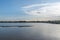 Aquaculture farms and saline alkali land by the sea under the blue sky