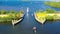 Aquaduct Veluwemeer, Nederland. Aerial view from the drone. A sailboat sails through the aqueduct on the lake above the