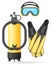 Aqualung mask tube and flippers for diving