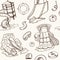 Aquapark hand drawn doodle seamless pattern. Sketches. Vector illustration for design and packages product. Symbol