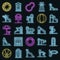 Aquapark icons set vector neon