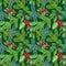 Aquarelle seamless pattern with traditional Christmas red-green decor. For wallpapers, textile, wrapping paper