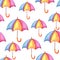 Aquarelle seamless pattern with umbrellas.