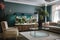 aquarium filled with colorful fish and underwater plants in living room with stylish furniture