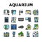 aquarium fish water sea tank icons set vector