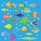 Aquarium flat fish vector ocean breeds underwater bowl tropical aquatic animals water nature pet characters illustration