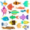 Aquarium flat style fishes vector icons