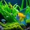 Aquarium Harmony: Guppies and Angelfish Amidst Aquatic Plants - Miki Asai\\\'s Macro Photography Close-Up