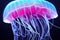 Aquarium jellyfish in action creating beautiful effect in motion. Underwater sea life creature jelly fish glow in dark